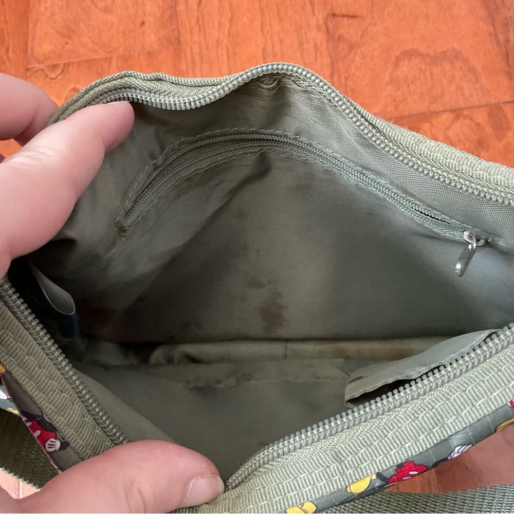 Mickey Mouse Olive Green Square Shoulder Bag Zip Closure Disney Parks Character - Picture 4 of 6